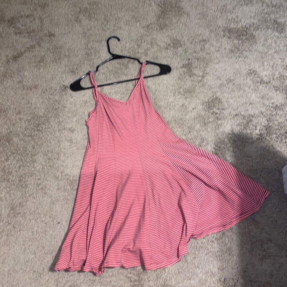 american eagle outfitters spaghetti strap dress. pink with navy blue stripes.